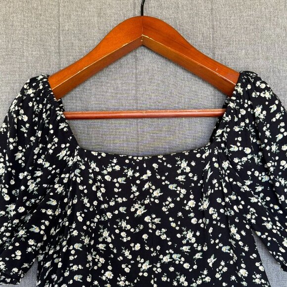 & Other Stories Black Ditzy Daisy Floral Square Neck Puff Sleeve Mini Dress - Picture 6 of 17